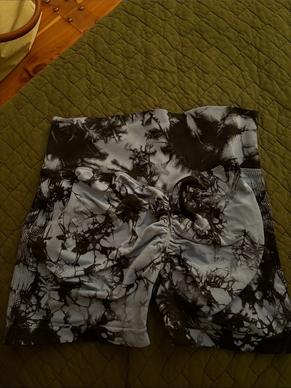 Tie-Dye High-Waist Workout Shorts - Black & Light Gray
